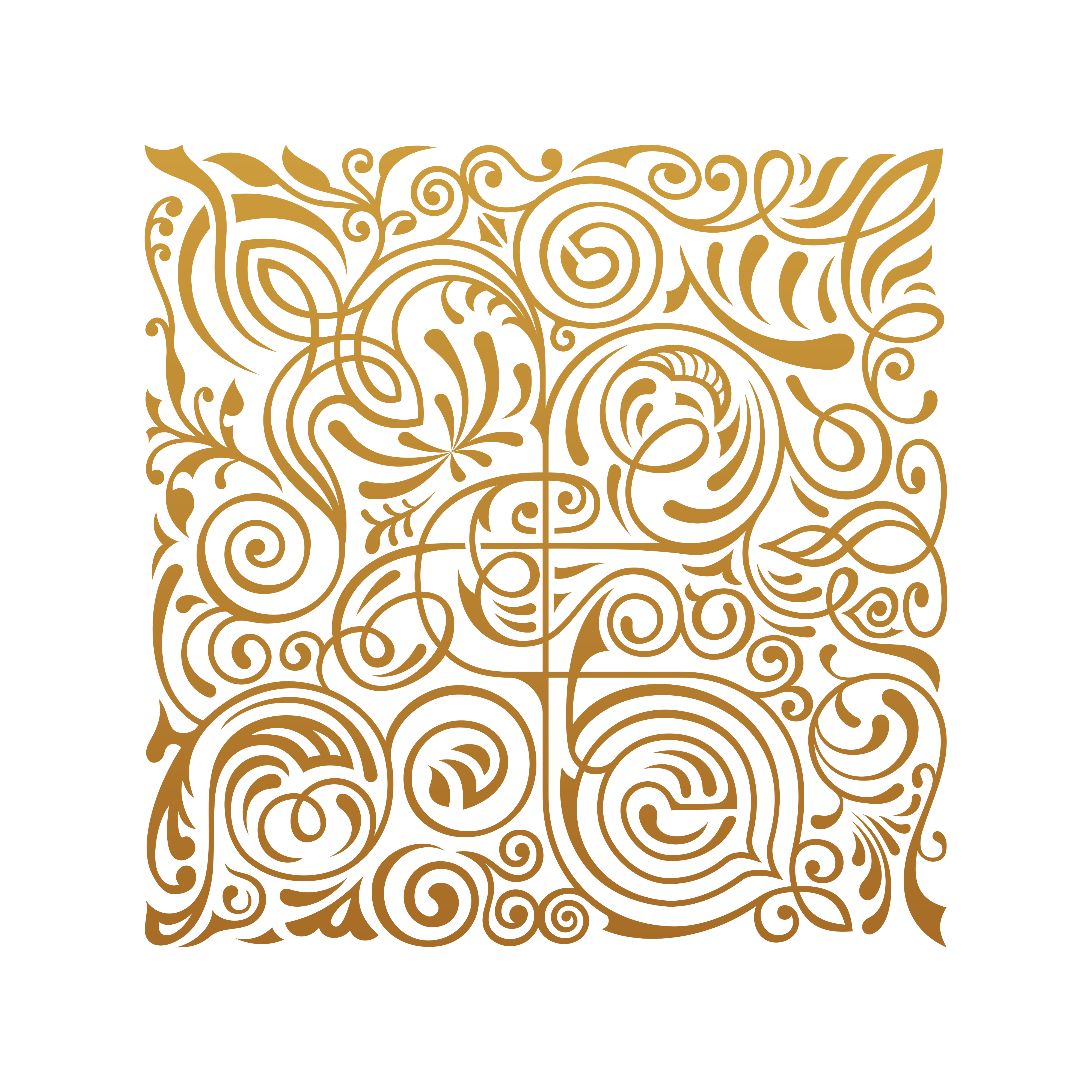 Square gold-floral-pattern-on-transparent-background-PNG